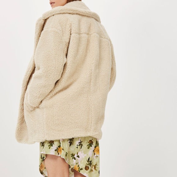 TopShop petite borg Cocoon Coat Jacket cream color - Picture 5 of 7